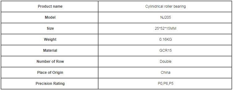 O rolamento de rolo cilíndrico NU de duas fileiras/selos abertos de NJ 205 datilografa o diâmetro externo 52mm